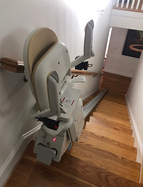 Bespoke Synergy straight stairlift seat and footrest