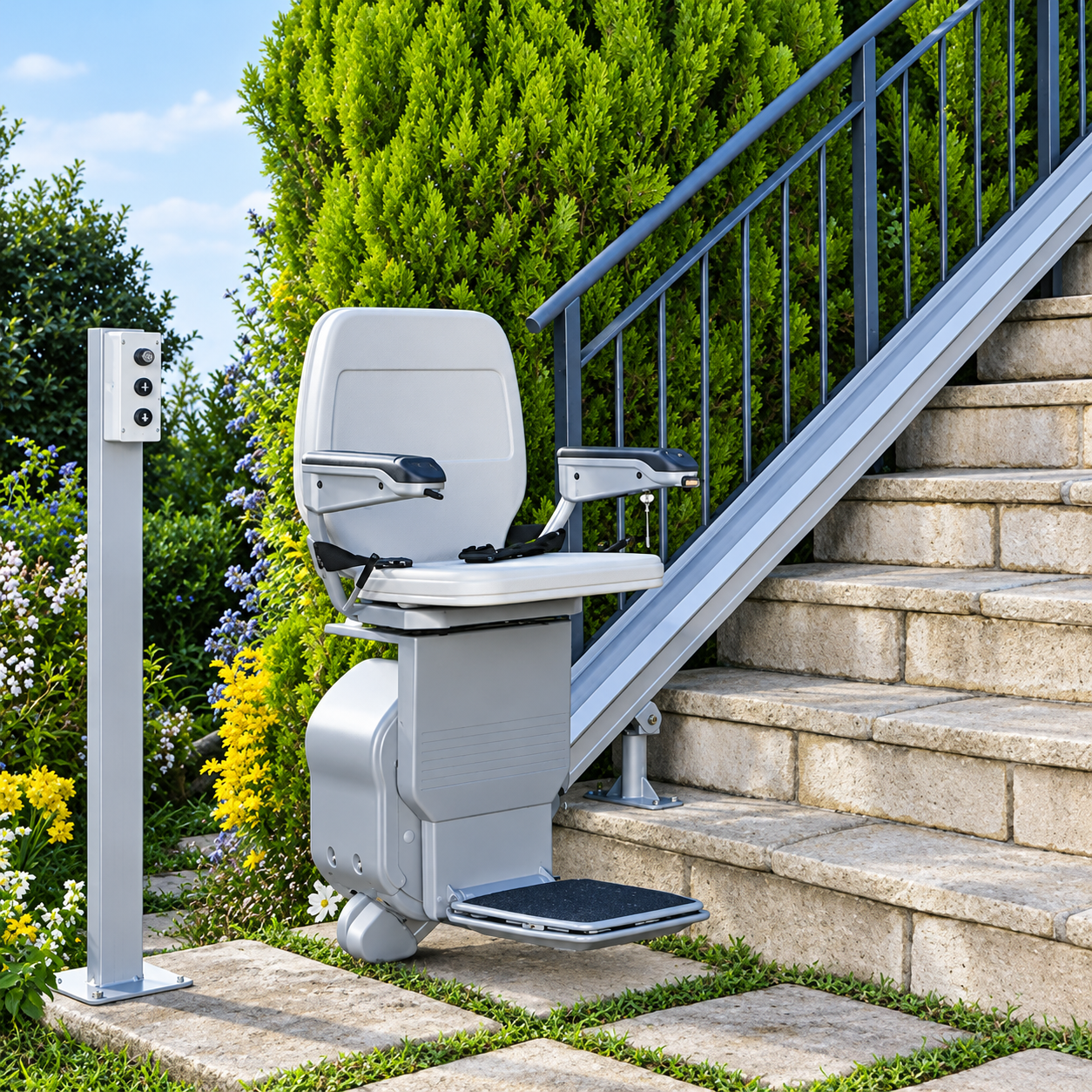 Residential exterior showing outdoor design and access areas